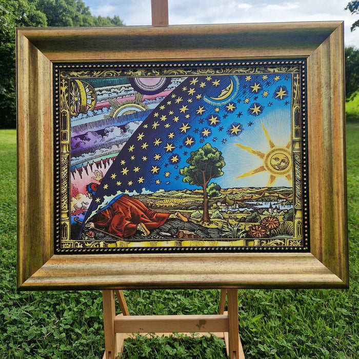 Flammarion Engraving Framed Canvas | Mysteries of the Universe Art Print | 3D Hand finished premium Giclee Wall Decor | Celestial Artwork