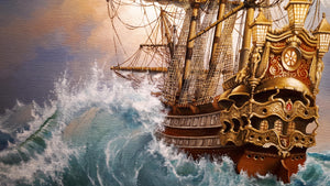 Ship oil painting print reproduction on canvas in Antiqued Gold Frame