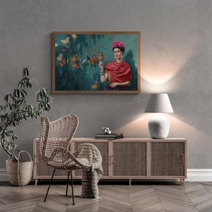 Frida Kahlo with Butterflies” - Premium Reproduction Art Print on Canvas & Art Papers or 3D texture Print