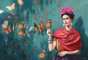 Frida Kahlo with Butterflies” - Premium Reproduction Art Print on Canvas & Art Papers or 3D texture Print