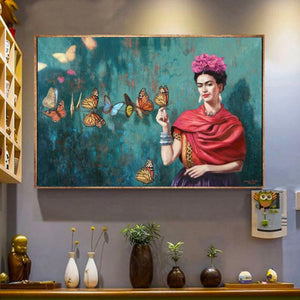 Frida Kahlo with Butterflies” - Premium Reproduction Art Print on Canvas & Art Papers or 3D texture Print