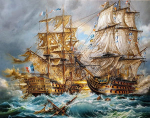 BATTLE of TRAFALGAR, HMS Victory: Giclée canvas hand finished premium print with brush strokes looks like original oil painting with frame.