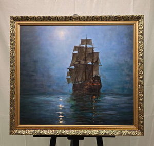 The Crescent Moon Painting by Montague Dawson, framed premium canvas print of ship oil painting, Tall Ship painting,