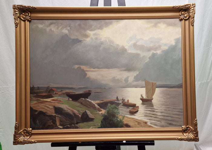 original oil painting on canvas copy of Hans Gude Summer Day on the Christianiafjord