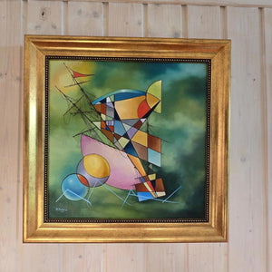 GREEN STORM: Premium reproduction of original oil painting with vintage golden frame - Hand-signed by artist