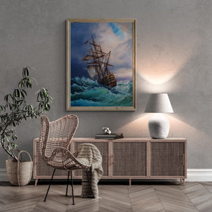 Ship original painting "After Storm", Decorative-vintage seascape, canvas ship tall painting, sailing ship at sea gift, customer commission