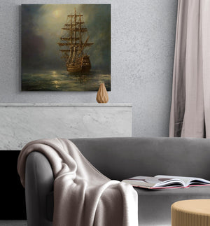 Mystic Voyage: Tallship at Night, Original ship painting, oil on canvas Seascape Decoration, sailing ship       artgift, customer commission