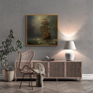 Mystic Voyage: Tallship at Night, Original ship painting, oil on canvas Seascape Decoration, sailing ship       artgift, customer commission