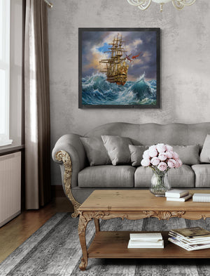 COMING HOME: original oil on canvas tall ship painting, seascape wall art, sailing ship decor, ship stormy landscape, customer commission