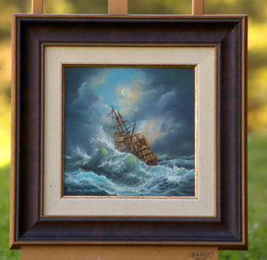 STORMY SEA: original oil on canvas tall ship painting, seascape wall art, sailing ship decor, ship stormy landscape, customer commission