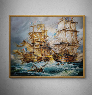 Battle of Trafalgar, HMS Victory, tall ship giclee fineart print on heavyweight paper, battle ship original oilpainting, ship sailing poster