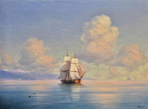 Aivazovsky: Ship off the coast,  XXL printing, Seascape Classic Art Print on Canvas & 3D Finished Premium Texture Print with brush strokes