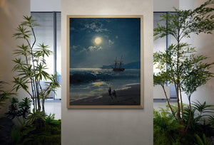 Sailing ship on calm sea by moonlight print of, Tall Ship painting Art Print/ Canvas Prints, Poster or 3D Hand Finished Premium Print