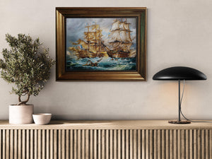 BATTLE of TRAFALGAR, HMS Victory: Giclée canvas hand finished premium print with brush strokes looks like original oil painting with frame.