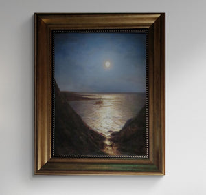 The Moon, Clair de lune by Alexey Bogolyubov  Giclée canvas 3D hand finished premium print with brush strokes and golden vintageous frame.