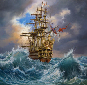 COMING HOME: original oil on canvas tall ship painting, seascape wall art, sailing ship decor, ship stormy landscape, customer commission