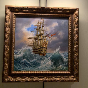 COMING HOME: original oil on canvas tall ship painting, seascape wall art, sailing ship decor, ship stormy landscape, customer commission