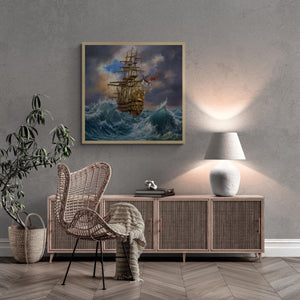 COMING HOME: original oil on canvas tall ship painting, seascape wall art, sailing ship decor, ship stormy landscape, customer commission