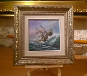 SHIP at ROUGH SEA: original oil on canvas tall ship painting, seascape wall art, sailing ship decor, ship stormy landscape, commission art