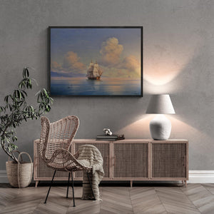 Aivazovsky: Ship off the coast,  XXL printing, Seascape Classic Art Print on Canvas & 3D Finished Premium Texture Print with brush strokes