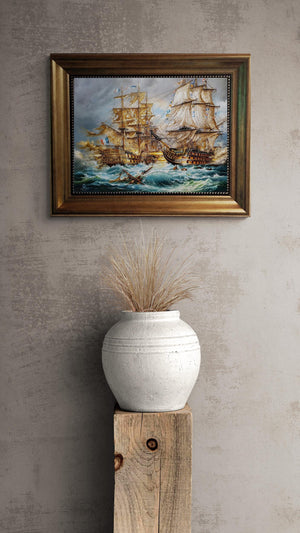 BATTLE of TRAFALGAR, HMS Victory: Giclée canvas hand finished premium print with brush strokes looks like original oil painting with frame.