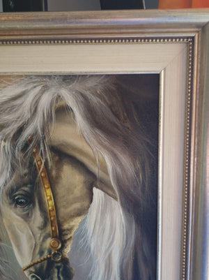 Original oil painting framed "WHITE HORSE" Foshe ART