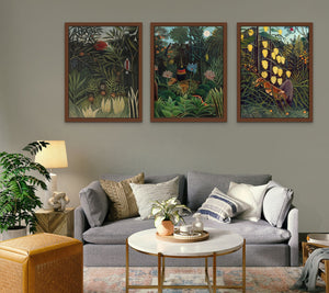 Henri Rousseau wall Art Set of 3 Green Tropical Jungle, Floral Botanical Prints, Modern Art Emerald Green Wall Decor FOSHE ART