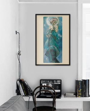 ALPHONSE MUCHA - The moon, Fine Art Prints, Vintage Home Decor, Giclee Paper / Canvas Prints, Poster or 3D Hand Finished Premium Print FOSHE ART