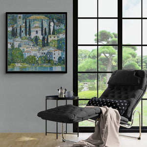 GUSTAV KLIMT - Church in Cassone Prints, Italy, Giclee Art, Canvas, Poster, Hand finished 3D canvas Premium, Art Nouveau Decor FOSHE ART