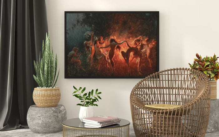 FIRE DANCE, Joseph Tomanek, Print on canvas or paper, original large art, classic art, large size painting, Witches magic, Red Black