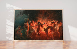 FIRE DANCE, Joseph Tomanek, Print on canvas or paper, original large art, classic art, large size painting, Witches magic, Red Black FOSHE ART