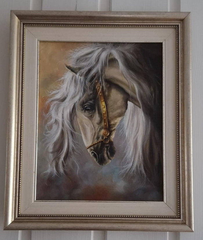 Originalt oljemaleri innrammet "WHITE HORSE"